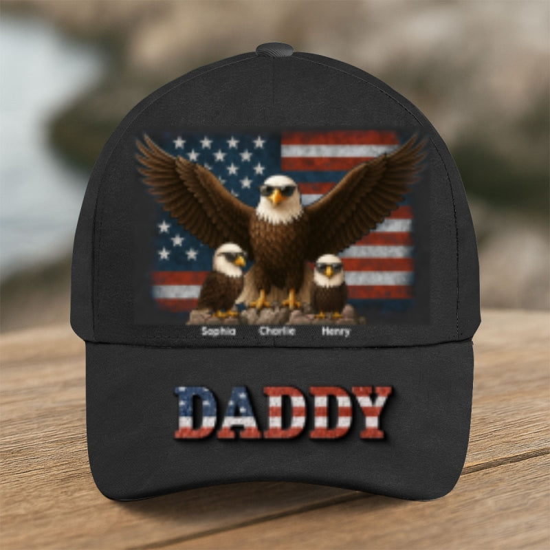 Eagle Dad Grandpa 3D Effect Personalized Classic Cap, Perfect 2025 Father's Day Gift For Dad, Gift for Husband, Gift For Grandpa