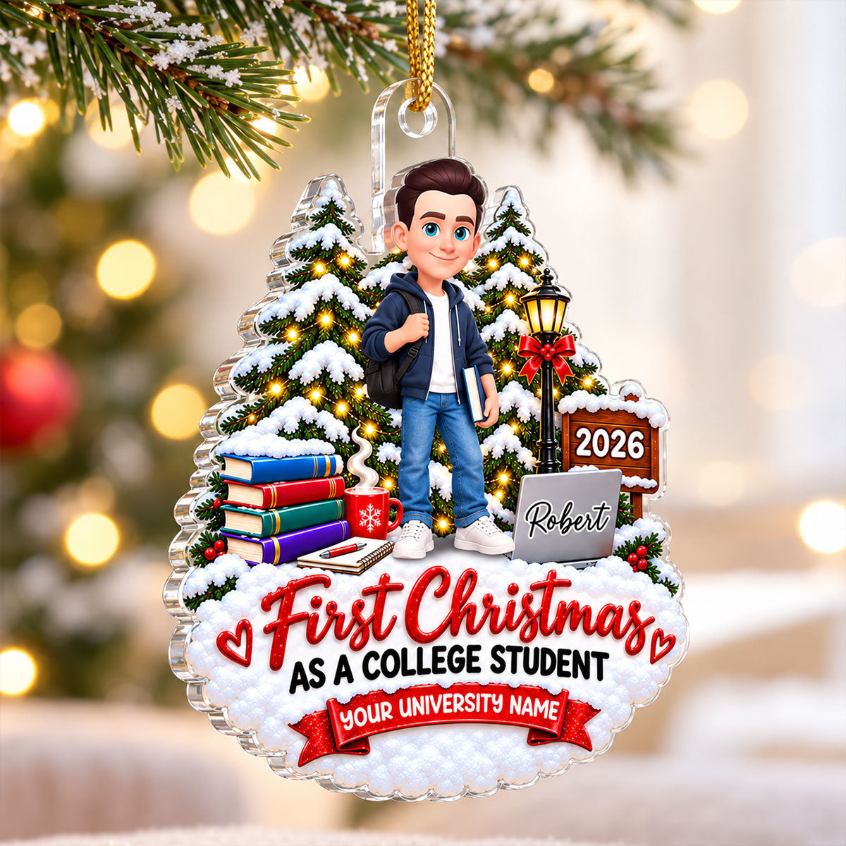 First Christmas As College Student - Personalized Acrylic Ornament - Christmas Gift For College Students, Freshmen, Son, Daughter