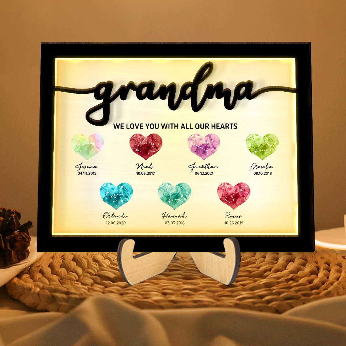 Birthstone Constellations Personalized 2-Layer Wooden Plaque With LED, Gift, Grandparents Day Gift, Gift for Her, Mom Gift, For Grandma