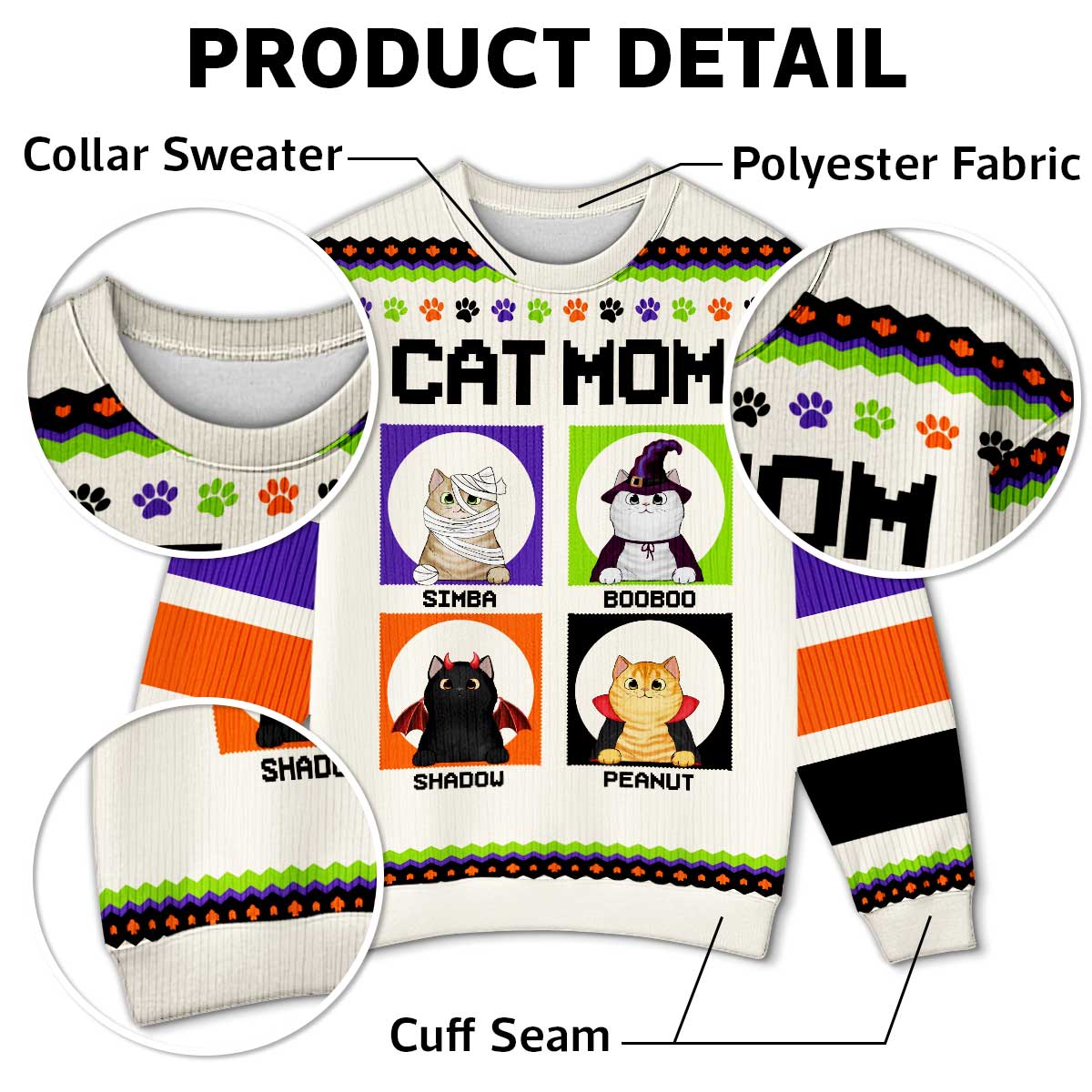 Halloween Cat Mom Personalized Faux Knitting Sweater