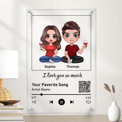 Doll Couple Sitting Favorite Love Song Scannable QR Code Personalized Acrylic Board Wall Art
