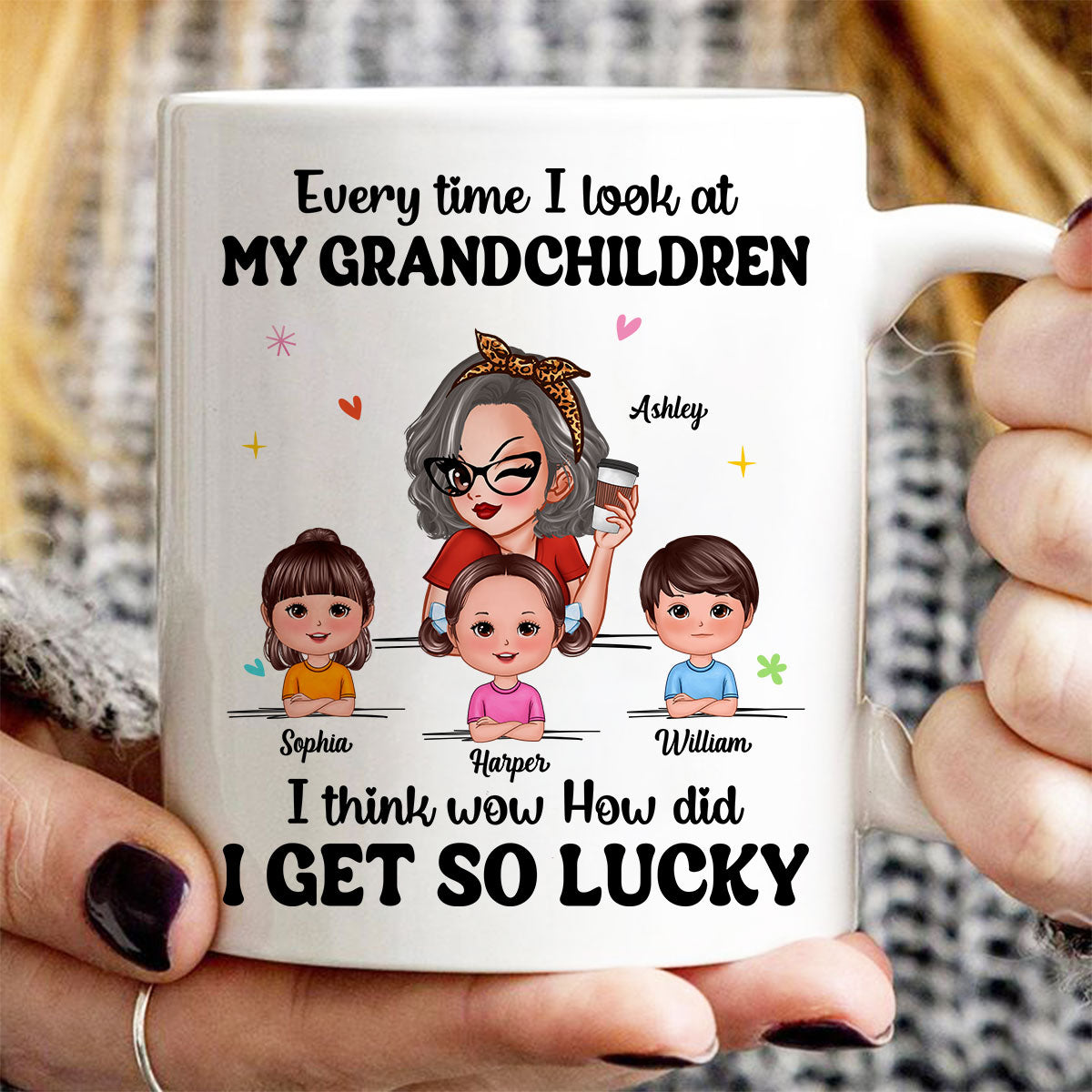 Wow How Did I Get So Lucky Personalized Mug, Gift For Grandma