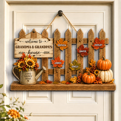 Welcome To Grandparents House Fall Season Fence - Personalized Wood Sign