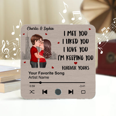 Skyline Couple Kissing I Met You Personalized Music Fridge Magnet, Heartfelt Gift For Couple, For Him, For Her, Boyfriend, Girlfriend, Husband, Wife