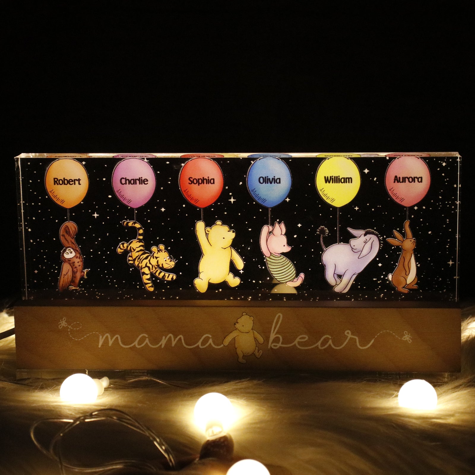 Grandma‘s Grandkids Cute Characters With Balloons Personalized Acrylic Block LED Night Light