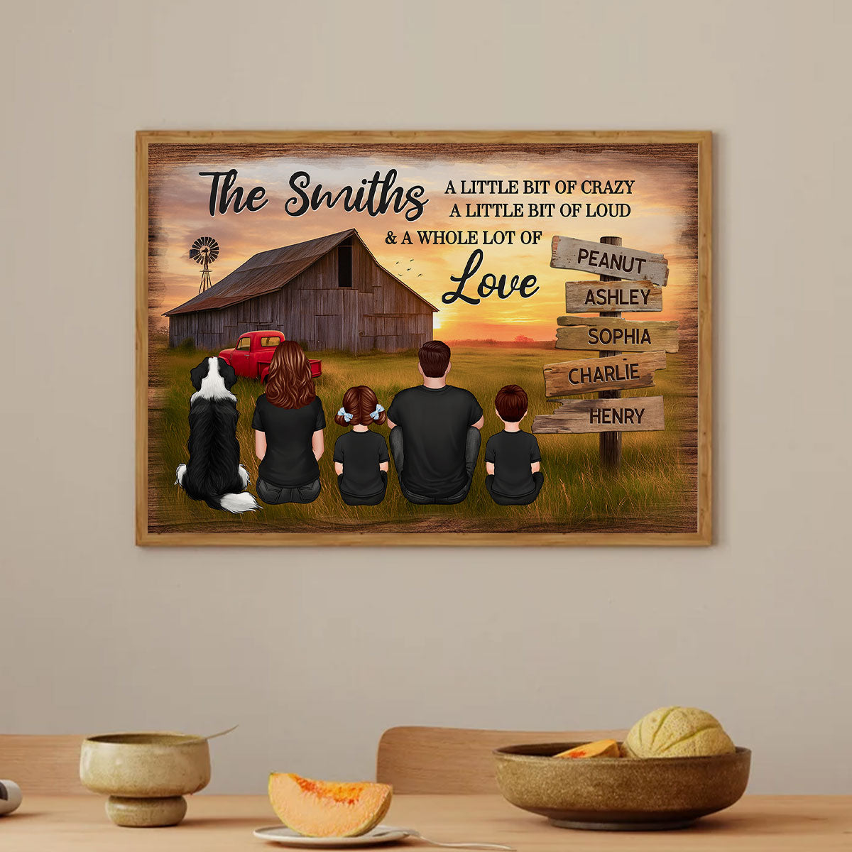 Family Wood Sign Sunset Farmhouse Personalized Poster, Father's Day gift for Dad, Husband, Grandpa