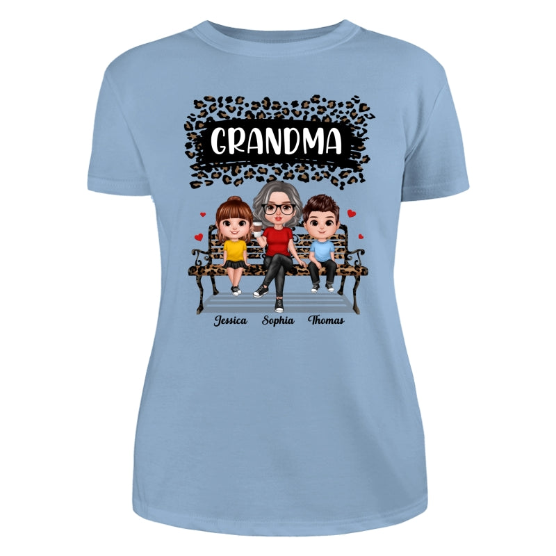 Black Leopard Grandma Grandkids Personalized Shirt