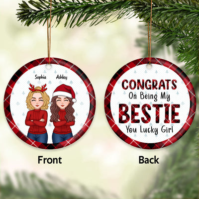 Cool Man Woman Congrats On Being My Bestie Christmas Gift For Friends Personalized Double Sided Circle Ornament