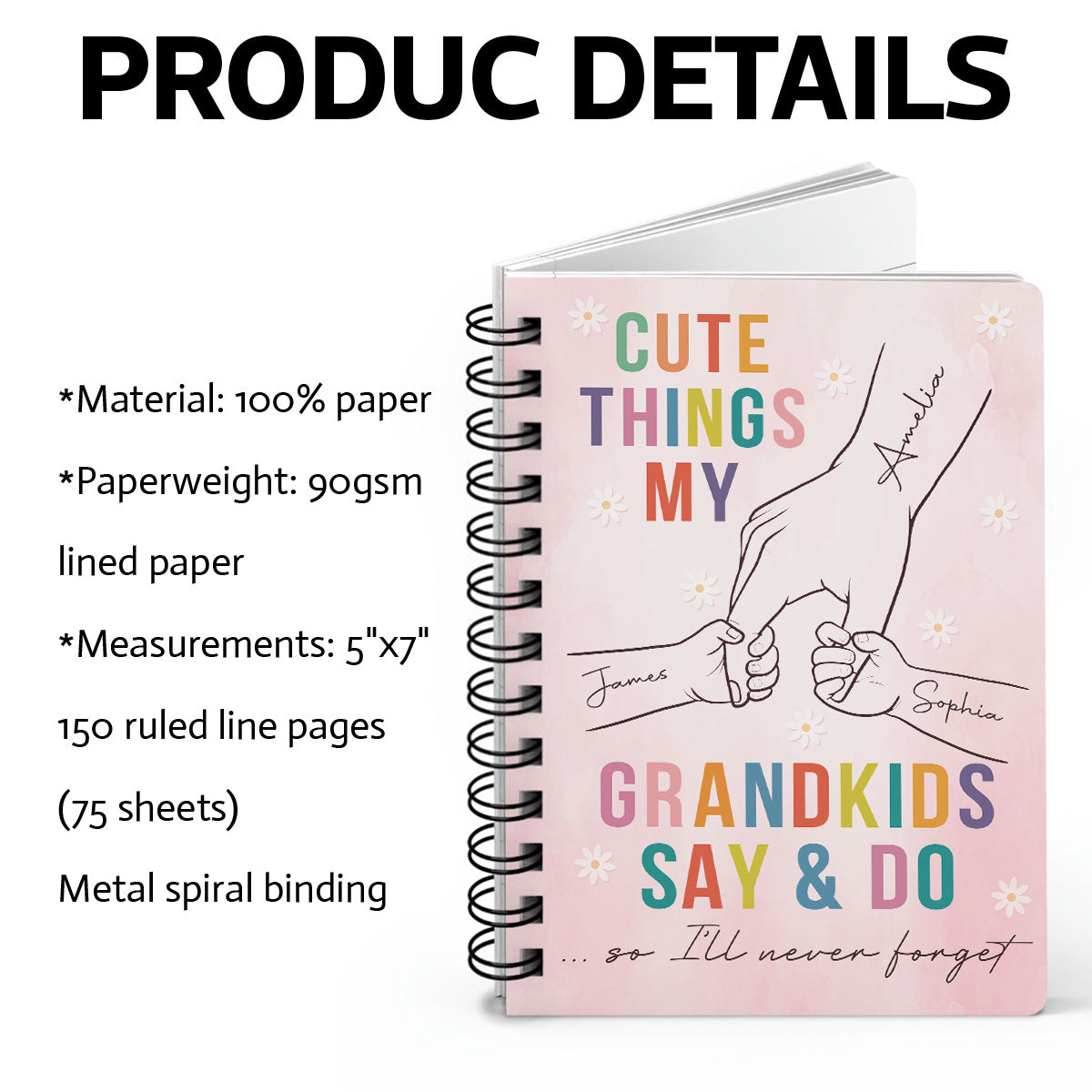 Cutest Things My Grandkids Say & Do Personalized Spiral Notebook Journal, Memory Book