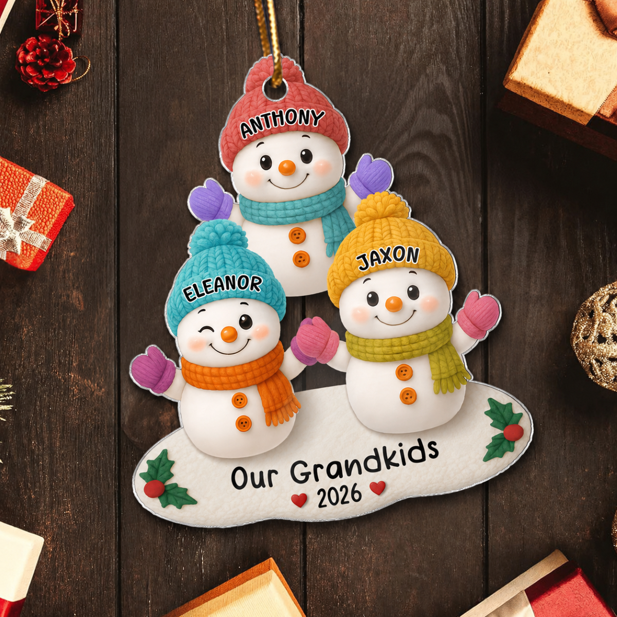 Snowman Grandkids Christmas Tree - Personalized Acrylic Ornament - Gift For Grandparents, Grandkids, Family