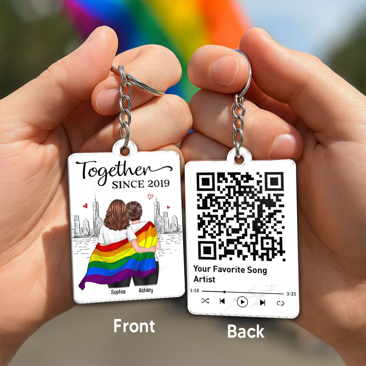 You're My Rainbow LGBT Couple Favorite Song QR Code Personalized Acrylic Keychain