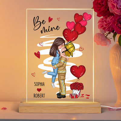 Be Mine Couple Valentine‘s Day Gifts by Occupation Gift For Her Gift For Him Firefighter, Nurse, Police Officer Personalized Acrylic Plaque Warm LED Night Light