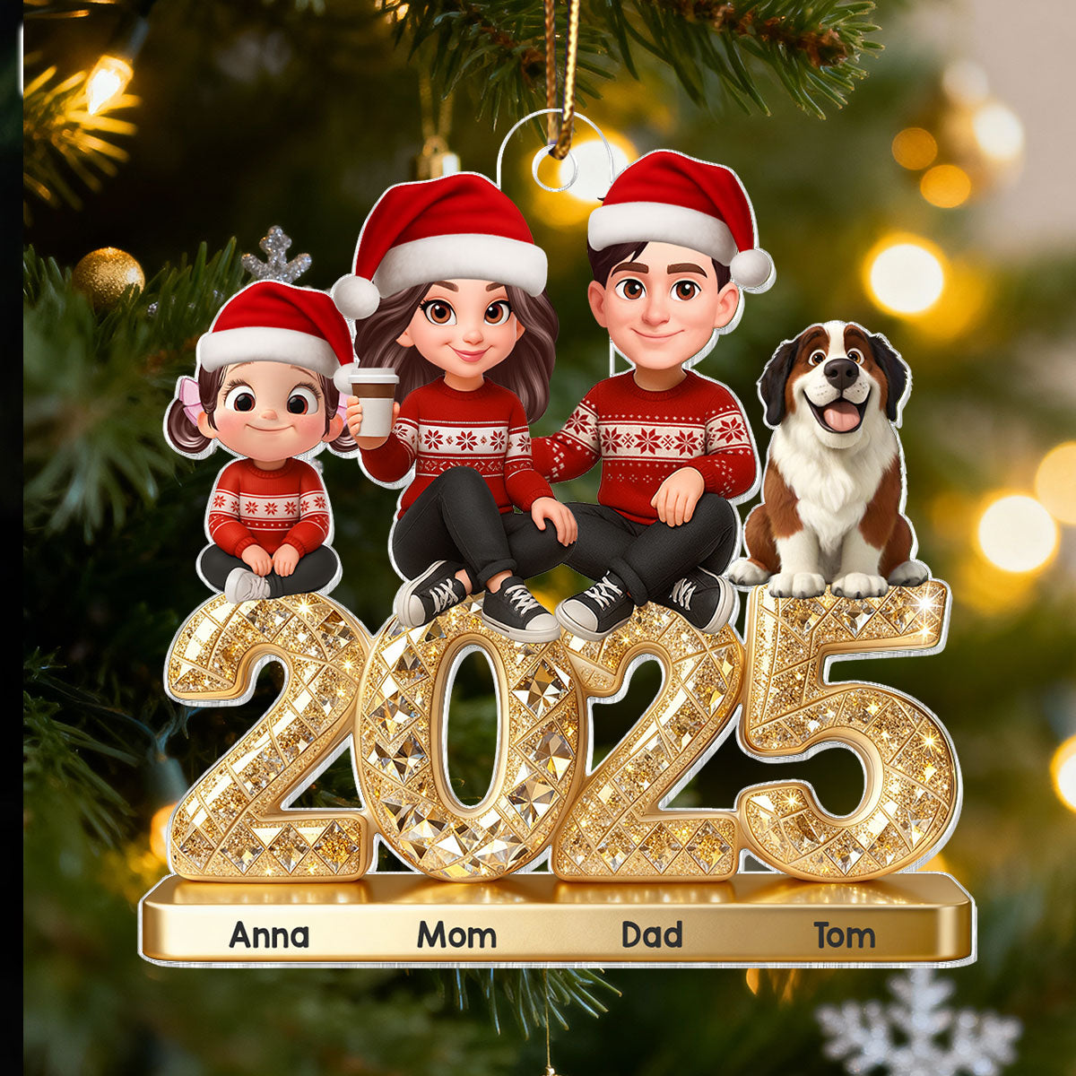 3D Effect Luxury Gold Texture Family Together Christmas - Personalized Acrylic Ornament