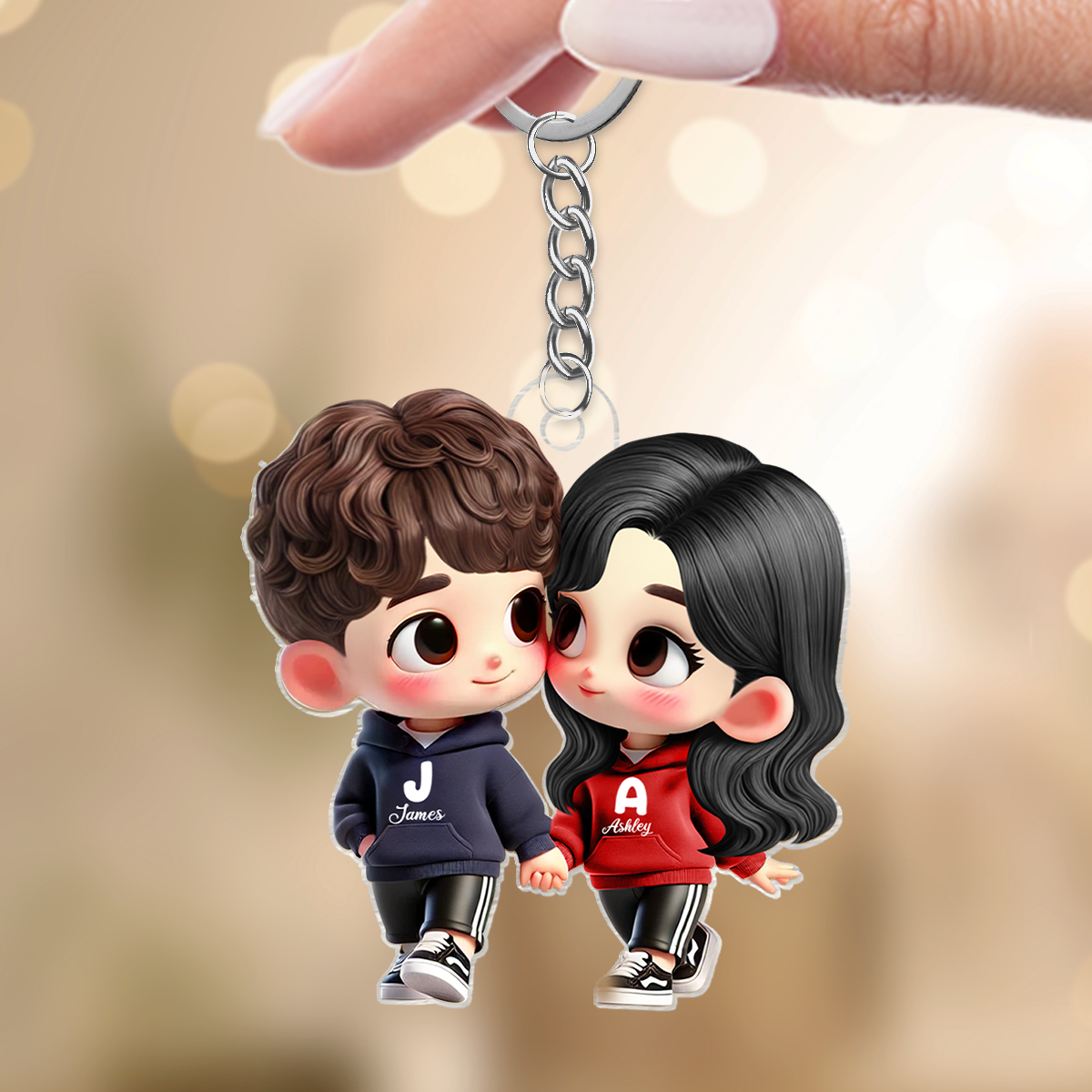 3D Effect Cute Cartoon Couple Holding Hands Personalized Acrylic Keychain, Anniversary &  Gift for him, Gift for her