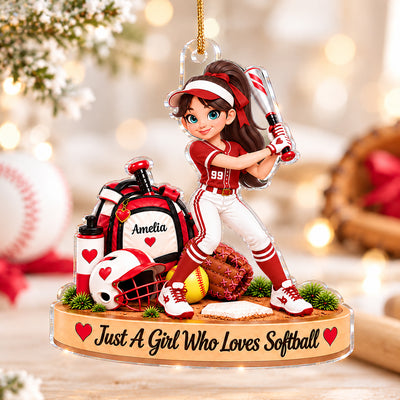 Just a Girl Who Loves Baseball Softball - Personalized Acrylic Ornament - Christmas Gift for Daughter, Granddaughter, Niece
