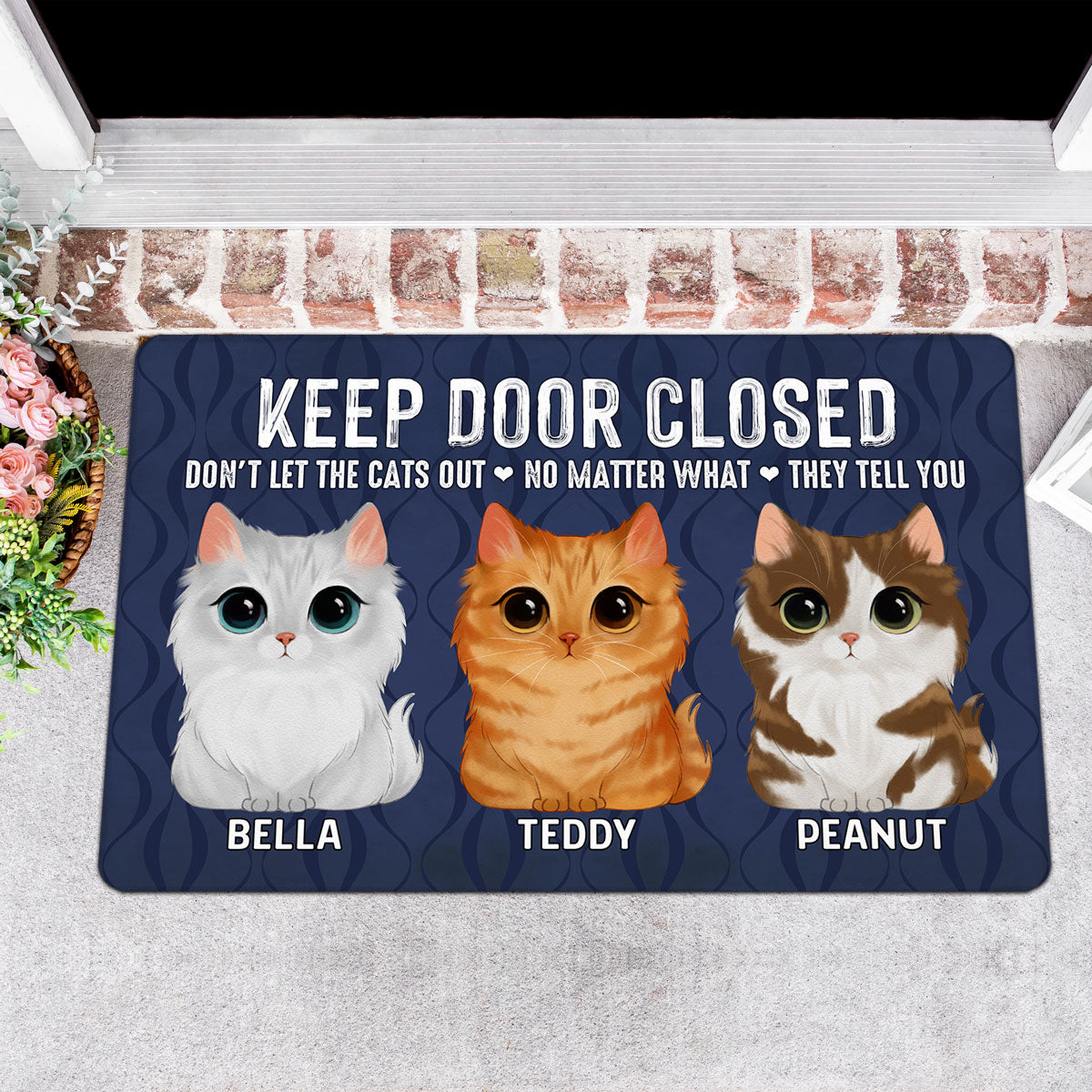 Keep Door Closed Watercolor Cute Cats Personalized Doormat