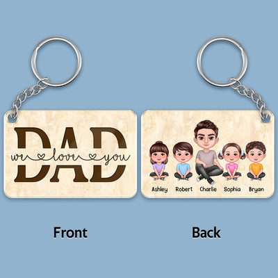 Best Dad Ever Doll Sitting Man & Kids Dog Cat Personalized Acrylic Keychain