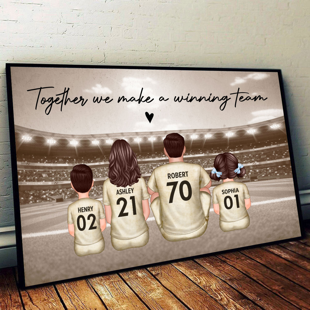Retro Soccer Family Sitting Personalized Poster Custom Gift for Dad Husband and Home Decor