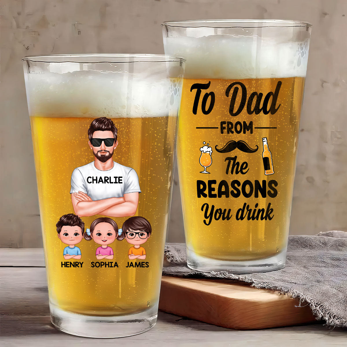 To Dad From The Reasons You Drink Personalized Beer Glass, Funny Birthday Gift For Dad