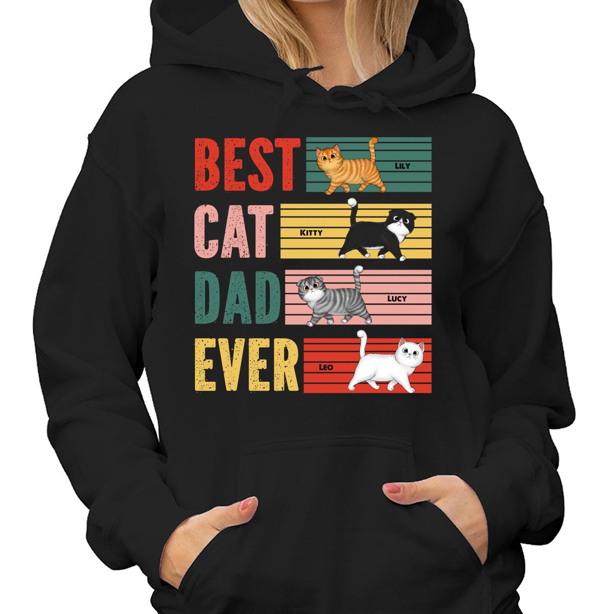 Retro Best Cat Dad Ever Walking Fluffy Cats Personalized Shirt