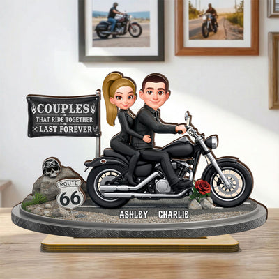 Couples That Ride Together Last Forever - Personalized 2 Layer Standing Wooden Plaque - Gift for Couple