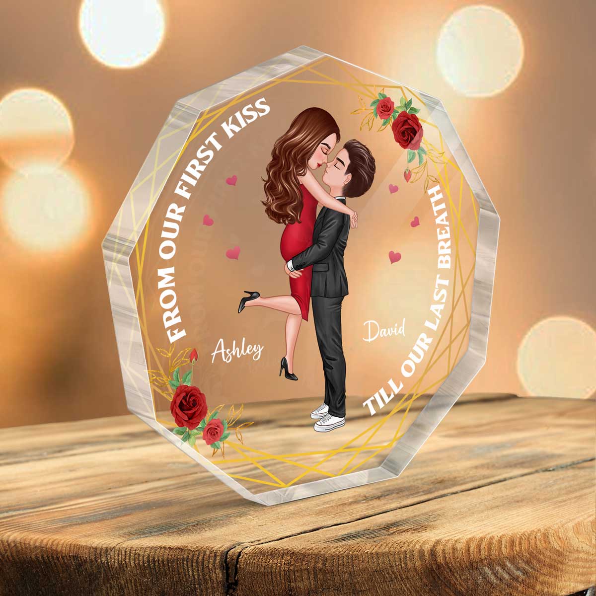 Doll Couple Holding Kissing Valentine‘s day Gift Personalized Nonagon Acrylic Plaque