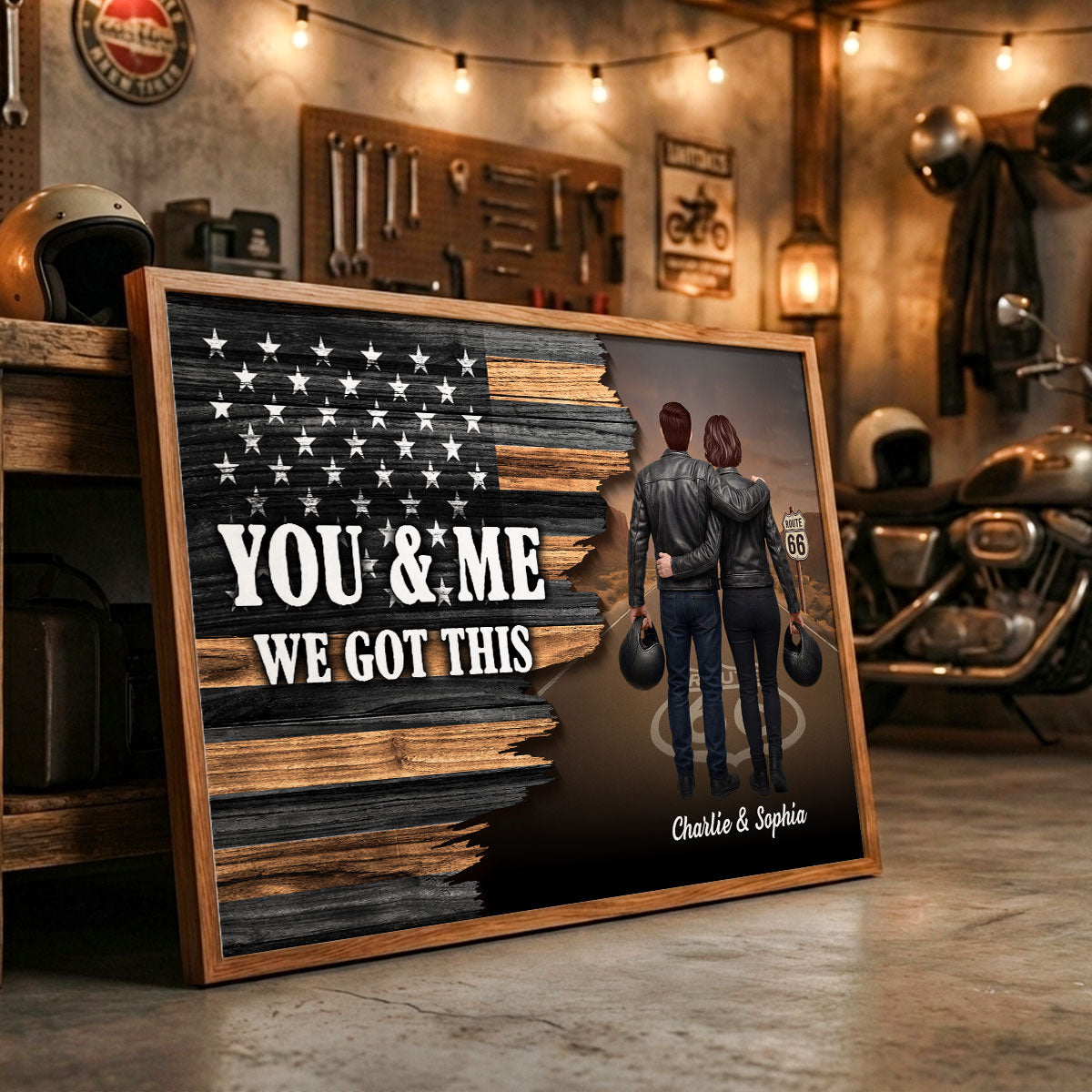 Eternal Love Back View Biker Couple Riding Partners For Life Half Nation Flag - Personalized Poster - Gift For Couple, Bikers, Gift For Him, For Her