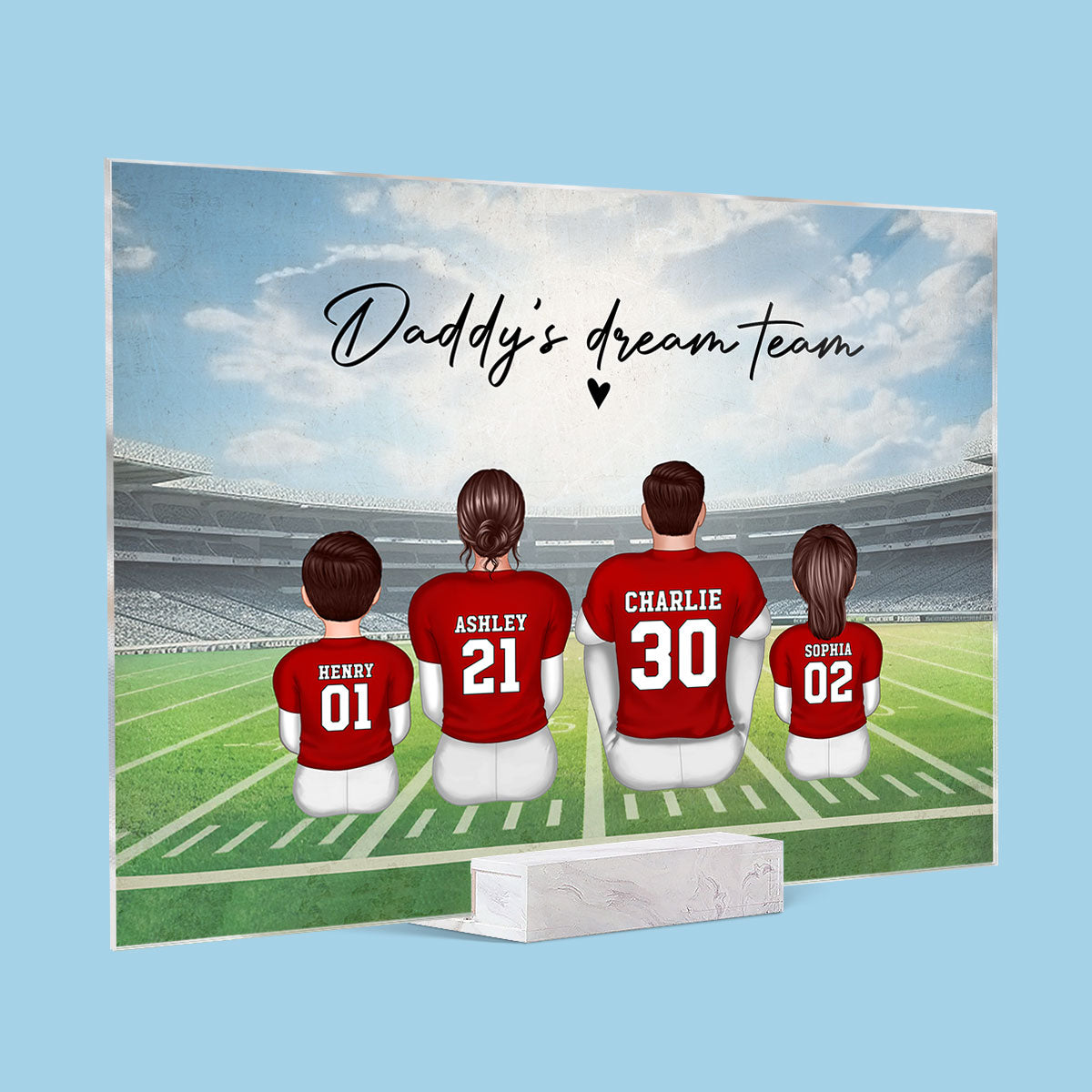 Daddy's Team Football Family Sitting Personalized Acrylic Plaque, Gift For Dad, Grandpa, Husband