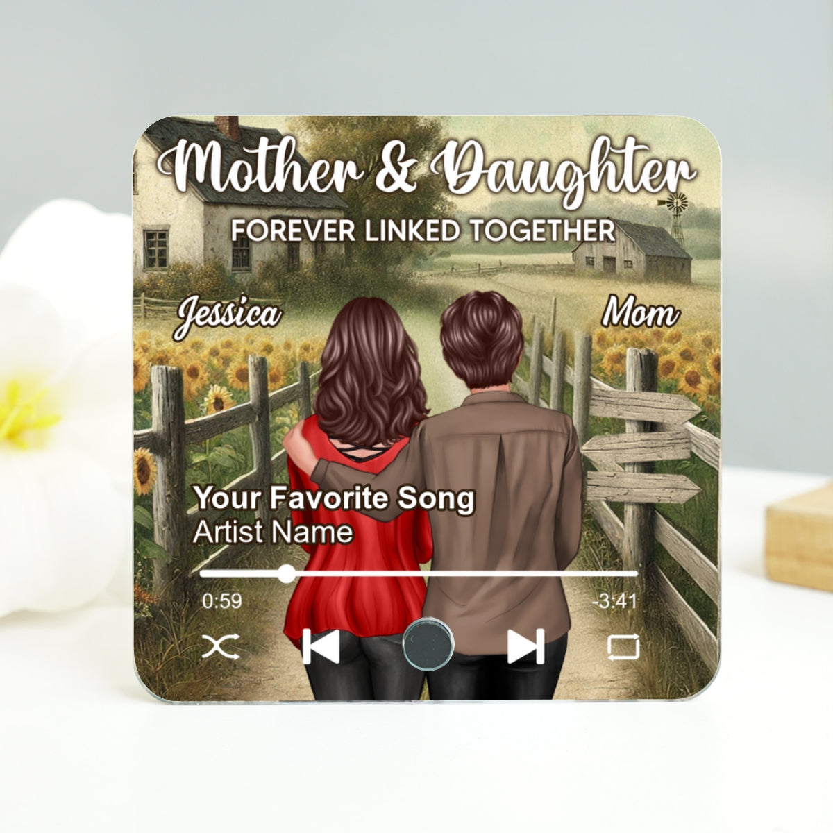 Mother & Daughter Forever Linked Together Personalized Music Fridge Magnet, Heartfelt Gift For Mom