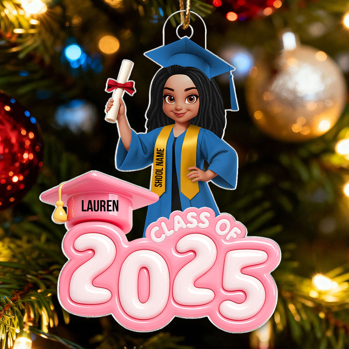 Class of 2025 3D Inflated Pastel Color - Personalized Acrylic Ornament - Christmas Gift for Senior