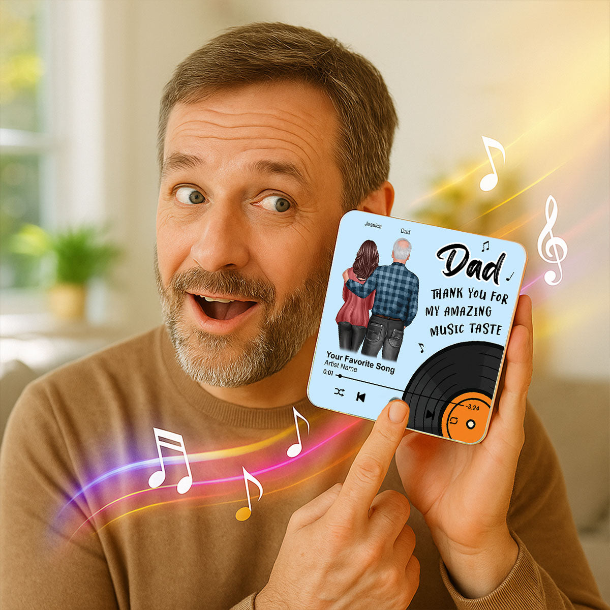 Dad Thank You For My Amazing Music Taste Custom Dad's Favorite Song Personalized Music Fridge Magnet
