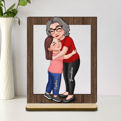 Grandma & Grandkid Hugging Frame Personalized 2-Layer Standing Wooden Plaque