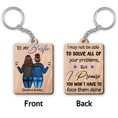 Back View Besties To My Bestie - Personalized Wooden Keychain