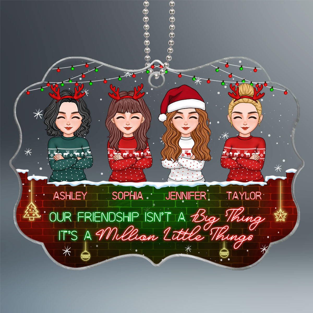 Besties Sisters Neon Light And Brick Personalized Acrylic Ornament