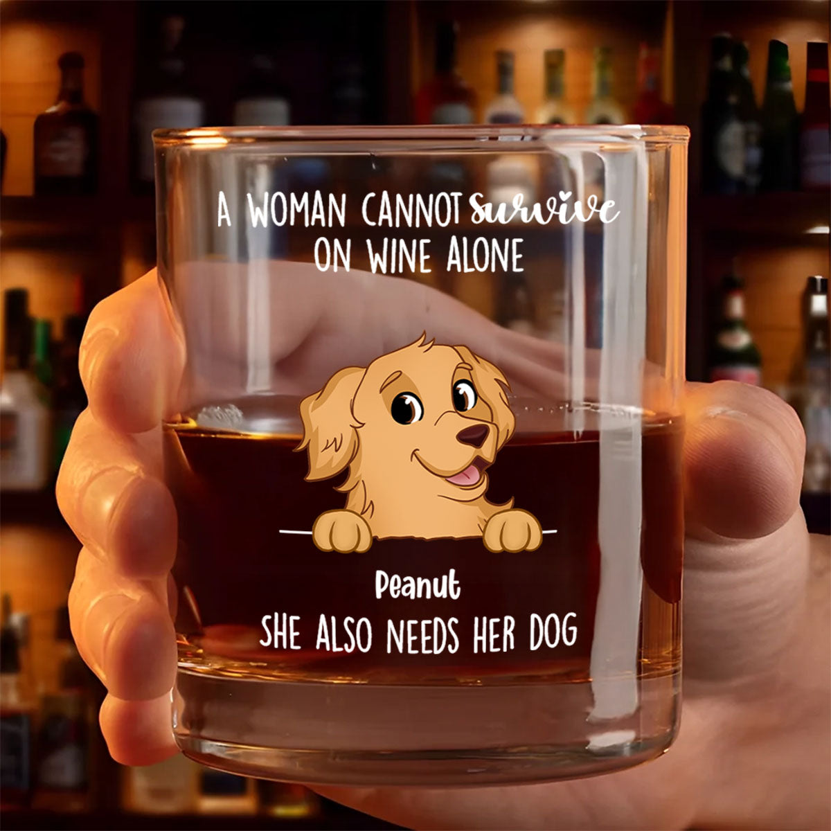 A Woman Cannot Survive On Wine Alone, She Also Needs Dogs Personalized Wine Glass, Gift for Dog Mom