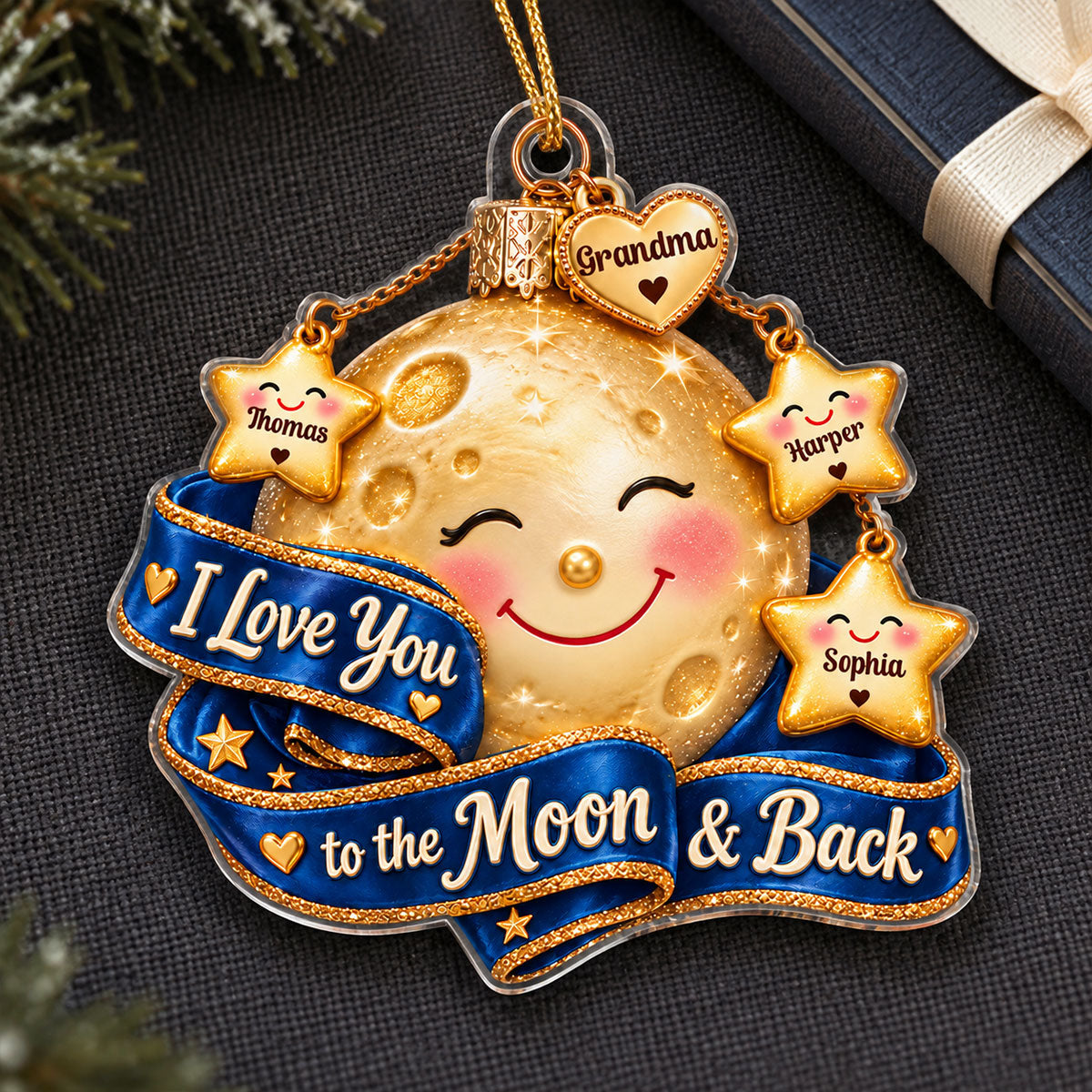 Grandma Grandkids Moon & Stars 2D Flat - Personalized Acrylic Ornament - Christmas Gift For Grandma