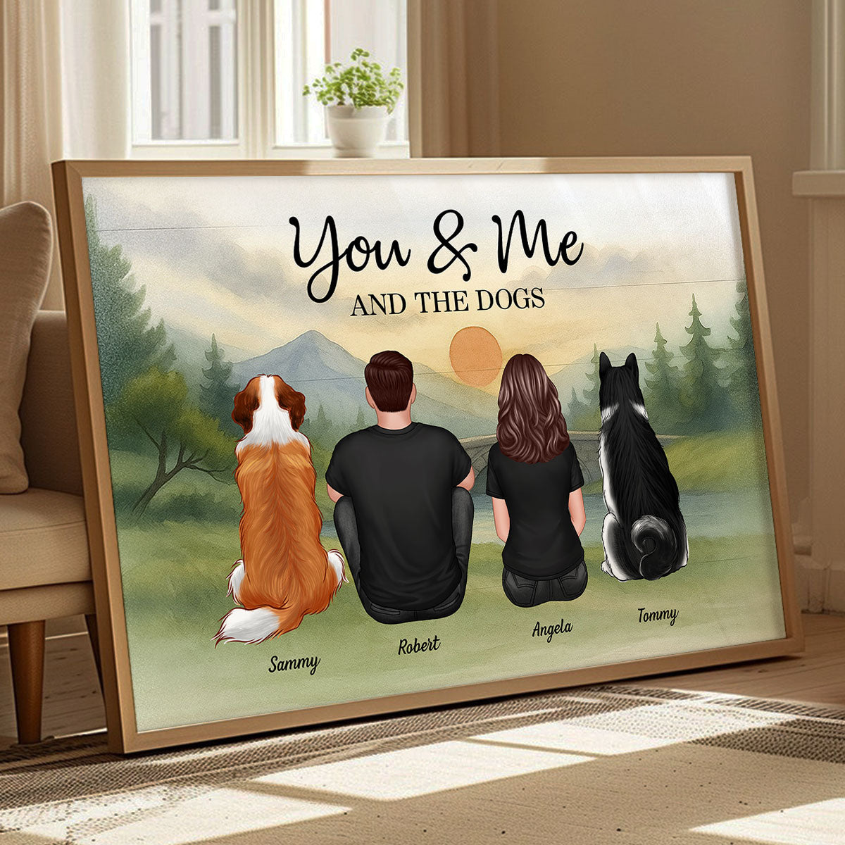 Couple And Dogs Retro Mountain Personalized Poster
