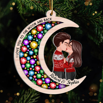 Gorgeous Moon Couple Christmas Personalized 2-Layer Acrylic Ornament
