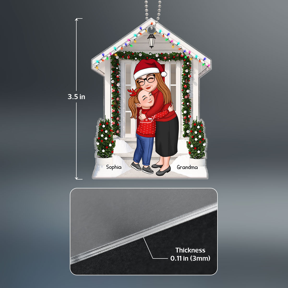 Grandma & Grandkid Hugging Front Door Personalized Acrylic Ornament