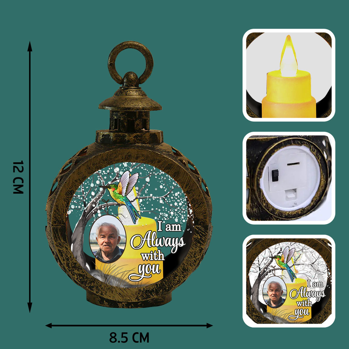 Hummingbird Always With You Blossom Tree Memorial Custom Photo Personalized Lantern Ornament, Remembrance Gif