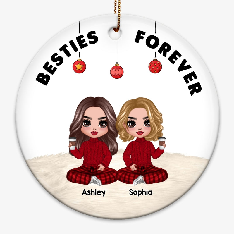Doll Besties Sisters Sitting Simple Personalized Circle Ornament
