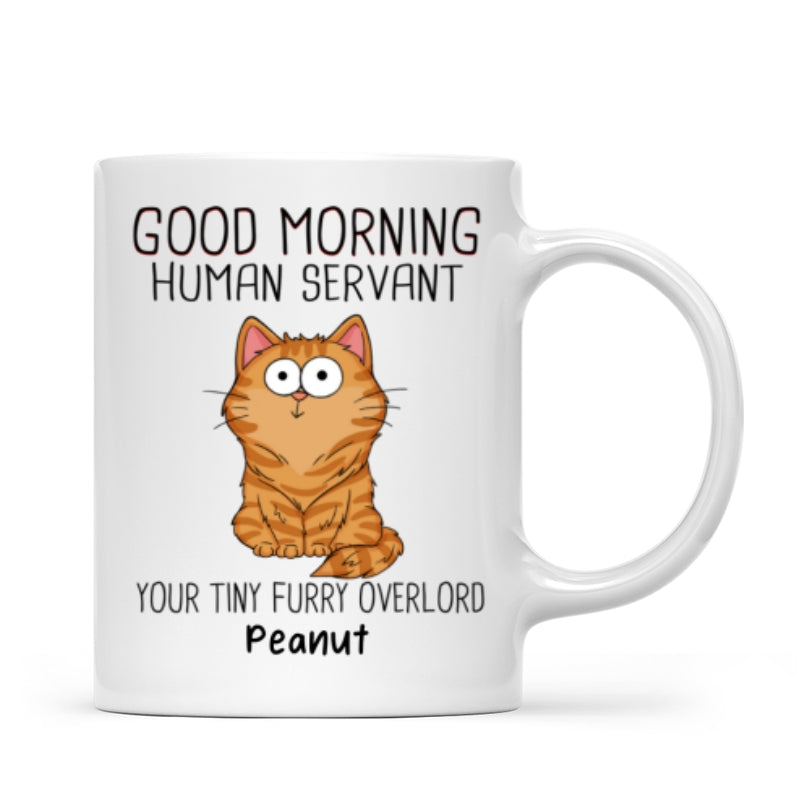 Good Morning Human Servant Funny Cat Expressions Personalized Mug