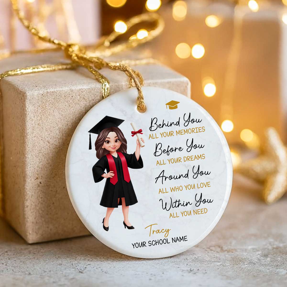 Behind You All Your Memories - Personalized Ceramic Ornament - Christmas Gift Graduation Gift For Senior