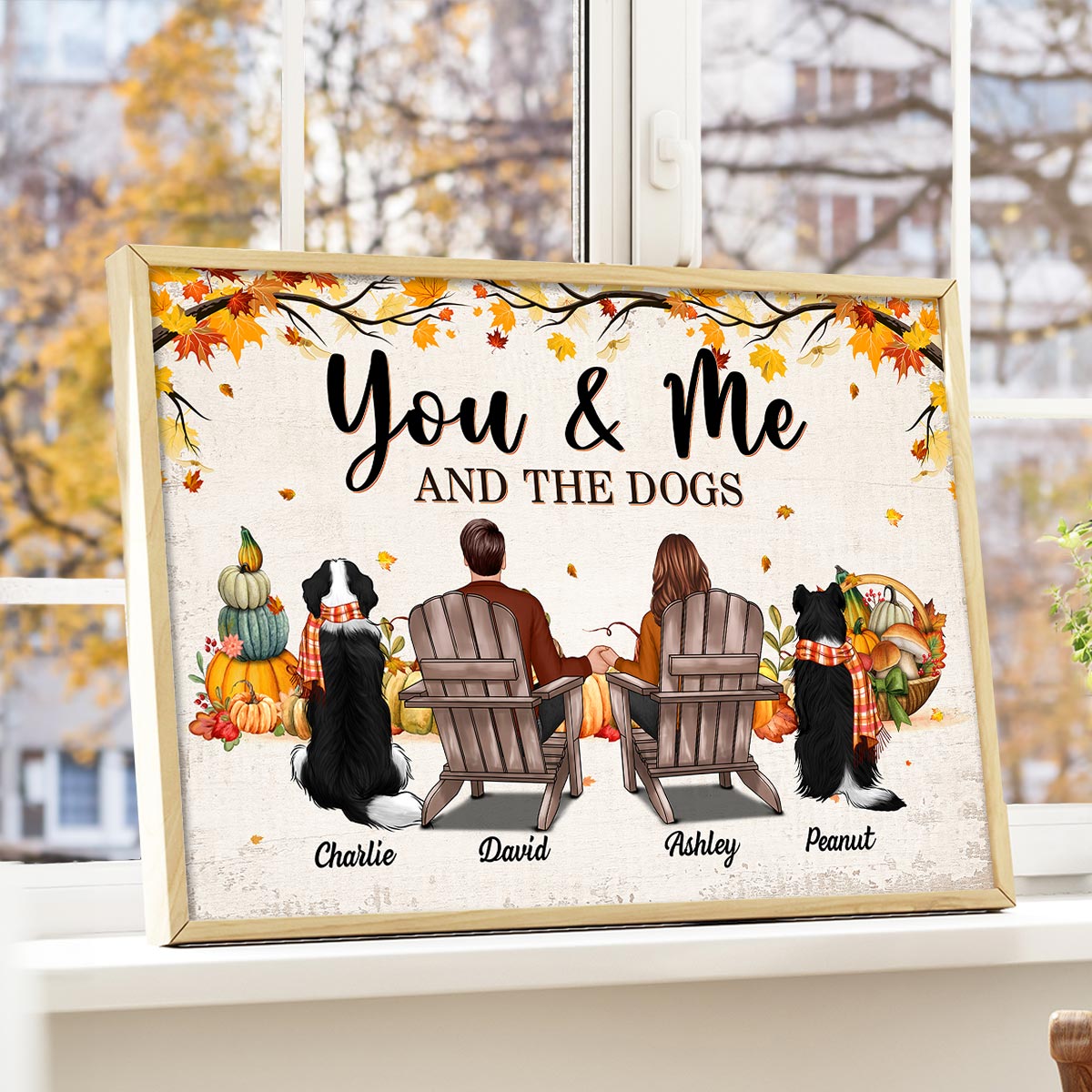Fall Season You & Me And The Dogs Couple Sitting Personalized Poster