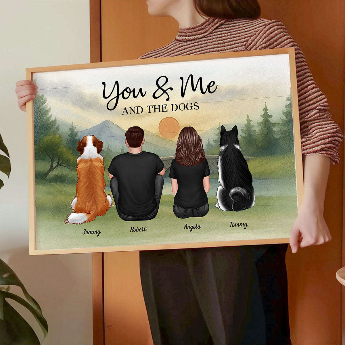 Couple And Dogs Retro Mountain Personalized Poster