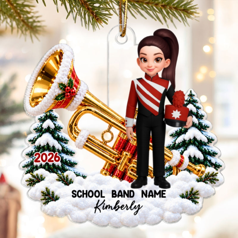 Trumpet Drum Marching Band Design For Boy Girl - Personalized Acrylic Ornament - Gift For Granddaughter, Grandson