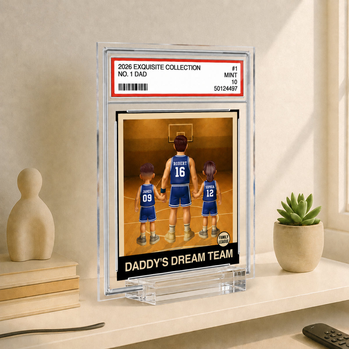 Basketball No. 1 Dad Man & Kids Trading Card Style Personalized Acrylic Plaque