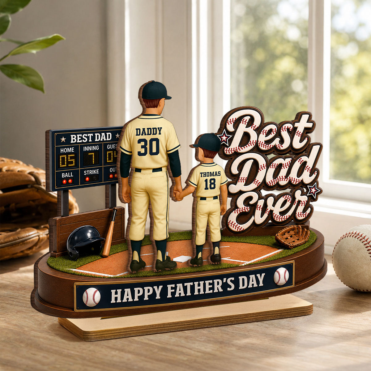 Best Baseball Dad Ever We Caught The Best Dad - Personalized 2-Layered Wooden Plaque - Father's Day Gift For Dad, Husband