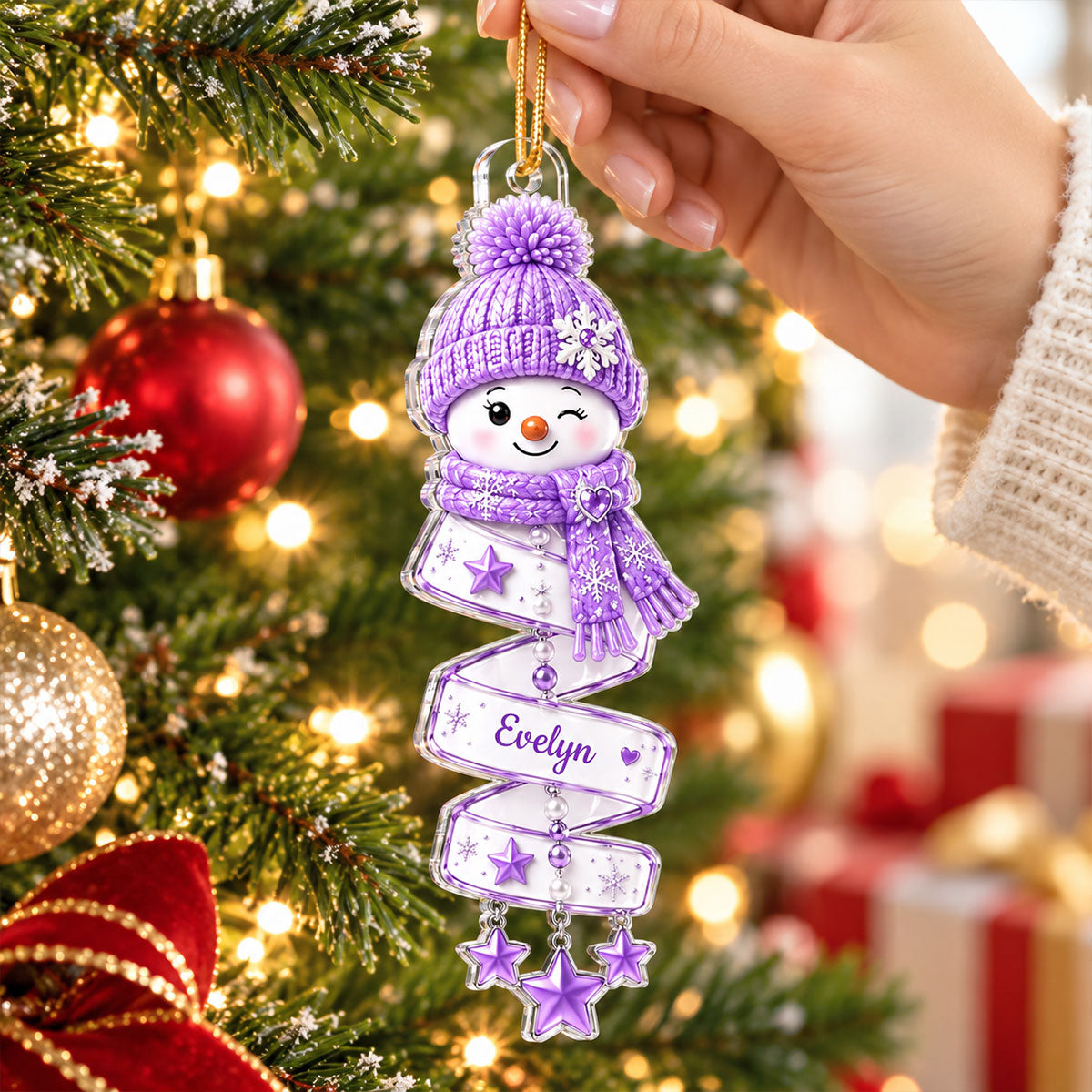 Christmas Snowman Spiral Style Custom Kids Names, Family Member Names - Personalized Acrylic Ornament - Christmas Gift For Kids, Family