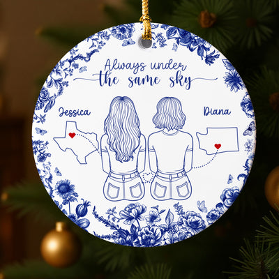 Chinoiserie Pattern Long Distance Besties State Map Personalized Ceramic Ornament